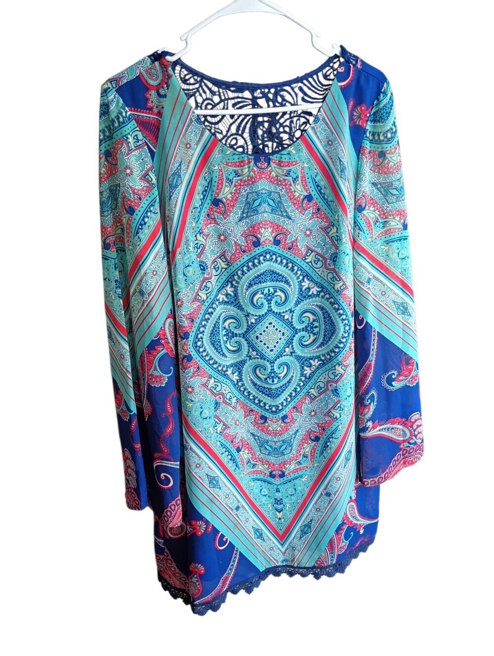 Sequin Hearts Paisley Bell-Sleeve Mini Dress Size Large